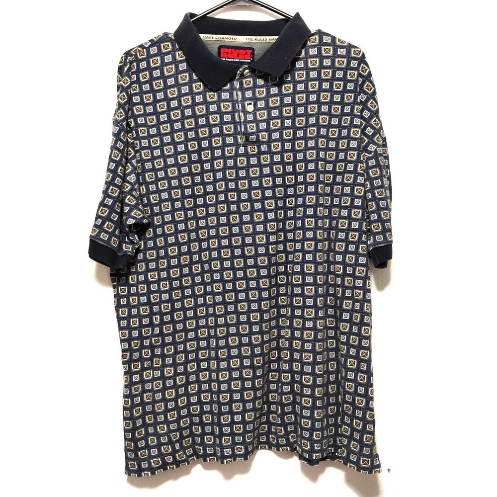 Pivot Rules Polo Shirt Men Large Blue Golf Clubs AOP Graphic Short Sleeve Button